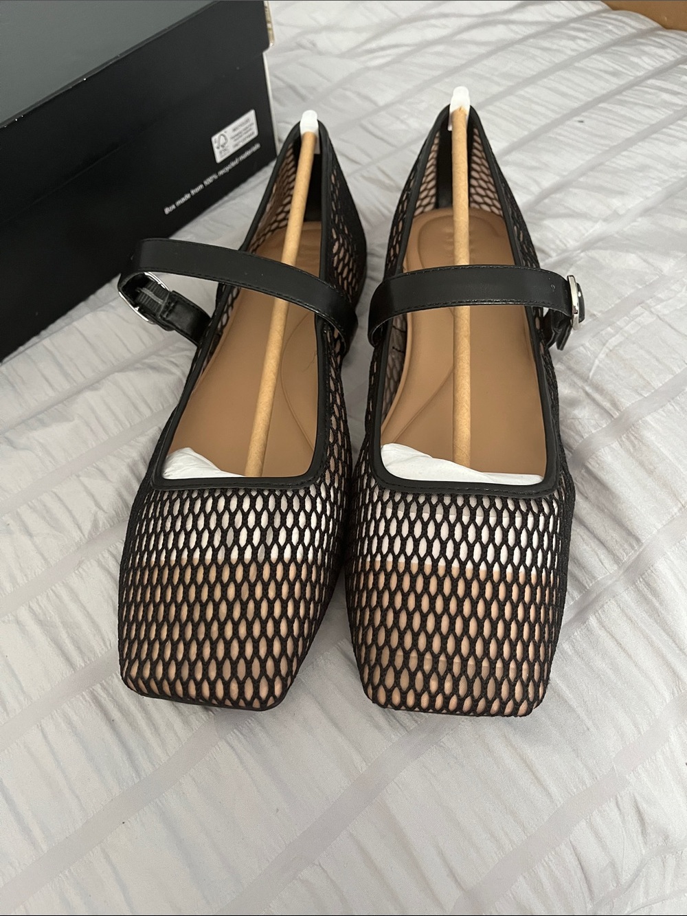 INC International Concepts Black Mesh Mary Jane Flats with Square Toe - Picture 2 of 4